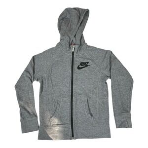 Nike Youth‎ Gray Full Zip Hoodie Sweatshirt Jacket – Black Swoosh Logo